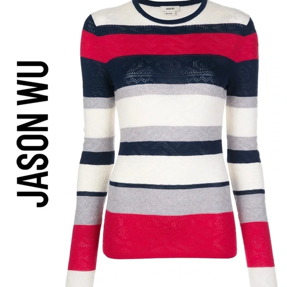 Jason Wu Striped Pointelle-Knit Wool Sweater
